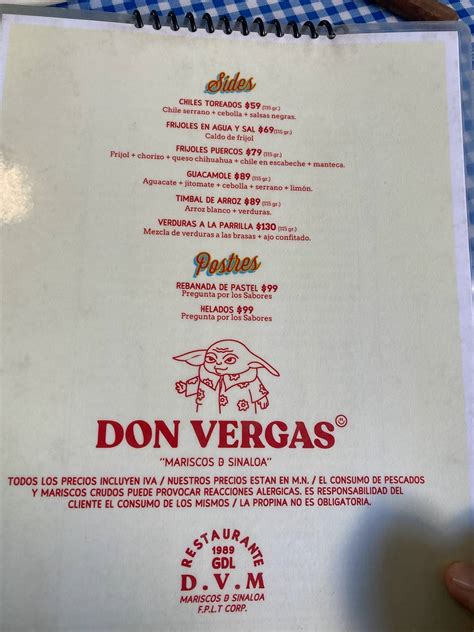 menu don vergas|Menu at Mariscos Don Vergas restaurant, Guadalajara